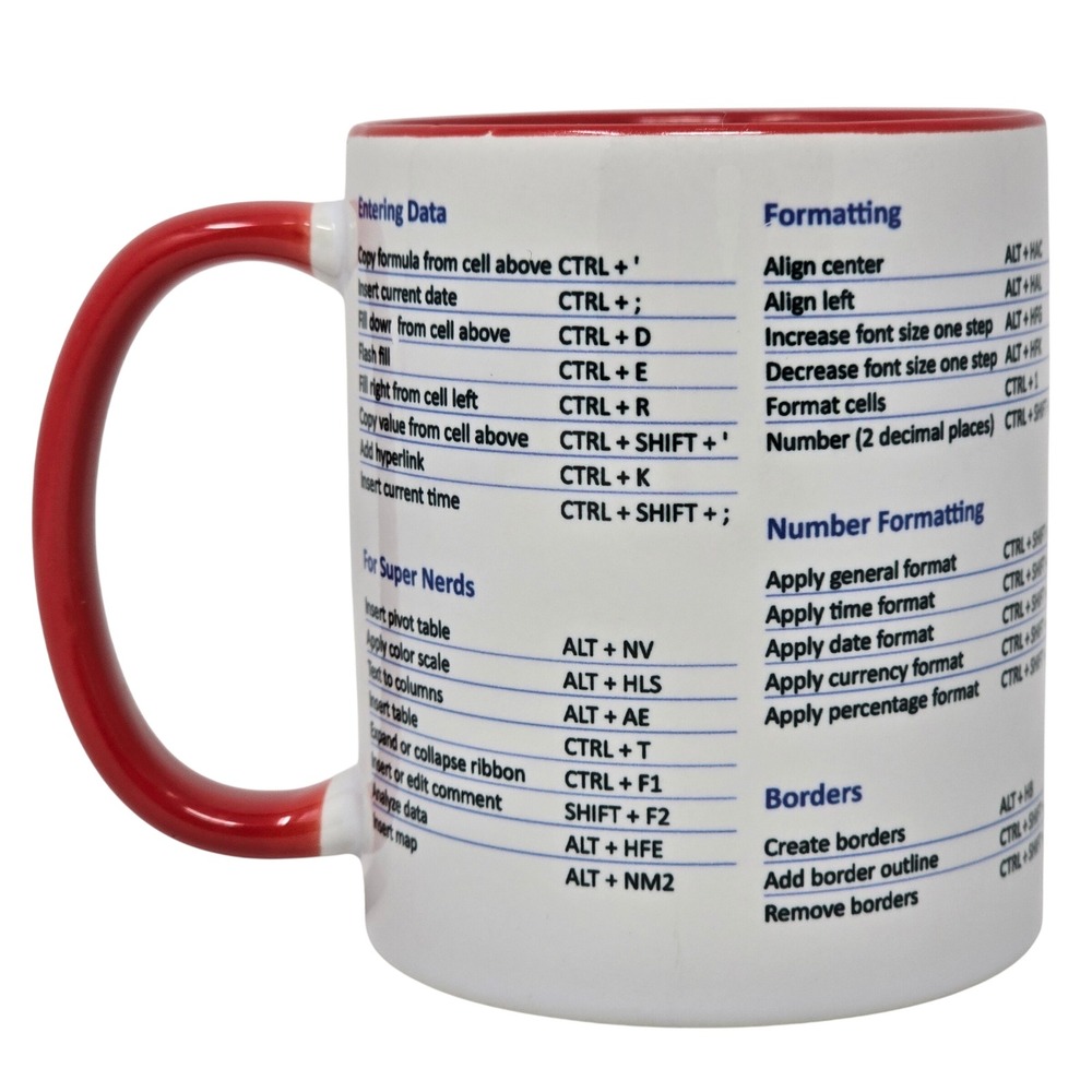 Excel Mug Windows Keyboard Shortcut Coffee Mug White Red Nerd Ceramic